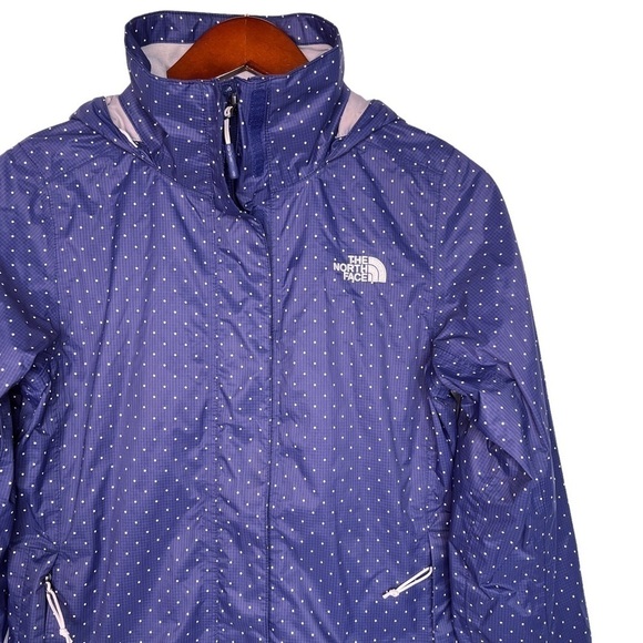 THE NORTH FACE Hooded Windbreaker Jacket Size XS in Polka Dot Navy Blue - Picture 9 of 14